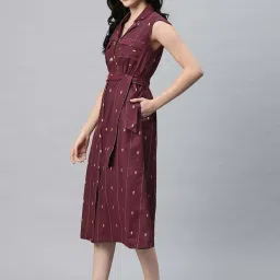 Cottinfab Maroon Striped Casual Dress image 3