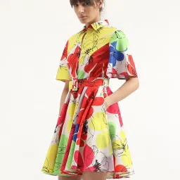United Colors of Benetton Multicolor Cotton Floral Print A Line Dress image 3