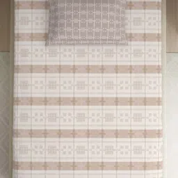 Spaces Beige 144 TC Cotton Single Flat Bedsheet with 1 Pillow Cover image 3