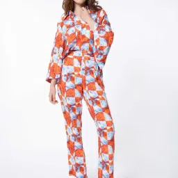 RAREISM Orange Viscose Printed Trousers image 5