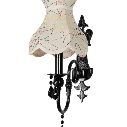 FOS LIGHTING Black Wall Sconce with Green Embroidered Scalloped Shade and Crystals image 3