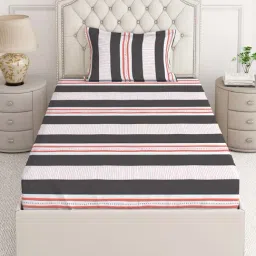 Layers Tuscany Black Cotton 104 TC Single Flat Bed Sheet With 1 Pillow Cover-picture-12