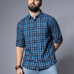 High Star Blue Relaxed Fit Checks Shirt-picture-25