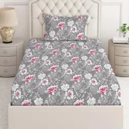 Layers Tuscany Grey Cotton 104 TC Single Flat Bed Sheet With 1 Pillow Cover-picture-43