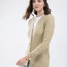 Monte Carlo Beige Blend Wool Woven Design Cardigan image 4