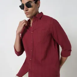R&B Burgundy Cotton Regular Fit Shirt image 3