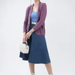 Monte Carlo Purple Blend Wool Woven Design Cardigan image 5