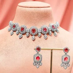 Rubans Rhodium Plated Red Set for Women image 2