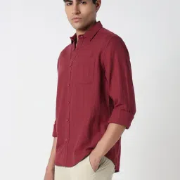 R&B Burgundy Cotton Regular Fit Shirt image 5
