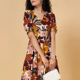 YU by Pantaloons Pink & Brown Printed A-Line Dress-picture-35