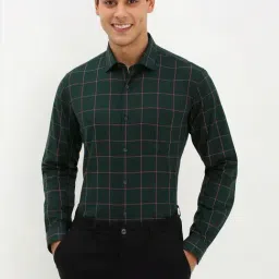 Allen Solly Green Cotton Slim Fit Checks Shirt-image-43