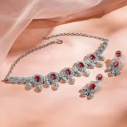 Rubans Rhodium Plated Red Set for Women image 5
