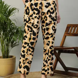 Oxolloxo Women Animal Printed Smart Loose Fit Easy Wash Cargos Trousers-image-10
