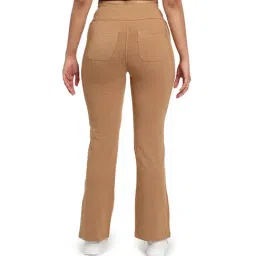 BlissClub Women Beige High Rise Polycotton Flare Pants With Four Pockets - Tall image 2