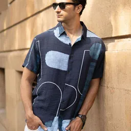 Powerlook Men Navy Abstract Structure Print Shirt-picture-15