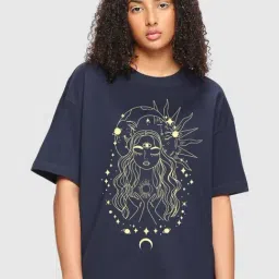 Bewakoof Navy Cotton Printed Oversized T-Shirt-picture-17
