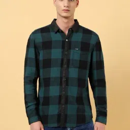 Wrangler Teal Cotton Regular Fit Checks Shirt-picture-41