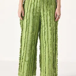 Muvazo Women Textured Relaxed Straight Fit Parallel Trousers-image-92