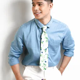 Tossido Men White & Green Printed Broad Tie image 4