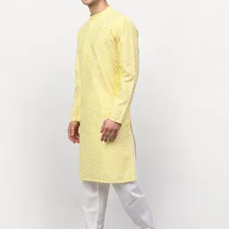 Jompers Men Yellow Embroidered Thread Work Kurta with Pyjamas image 3