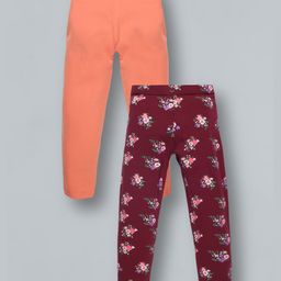 Plum Tree  Floral Printed And Solid Leggings Pack Of Two - Burgundy Orange-picture-13