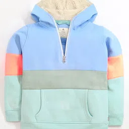 Cherry Crumble By Nitt Hyman Full Sleeves Colour Blocked Hooded Stormy Sweatshirt - Blue Green & Red image 1