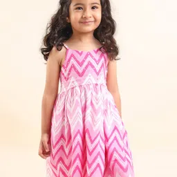 Babyhug 100% Cotton Woven Sleeveless Chevron Print Embroidered Sequins Dress - Pink-picture-17