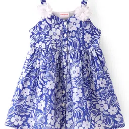 Babyhug Cotton Blend Woven Sleeveless Frock Floral Print - Blue-picture-31