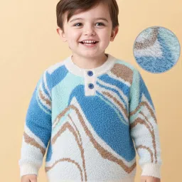 Babyoye Knit Full Sleeves Pullover Henley Neck Sweater Marble Design - Blue-picture-24