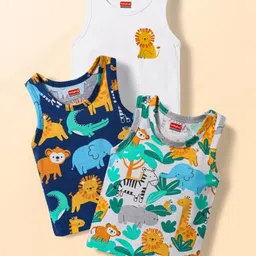 Babyhug 100% Cotton Single Jersey Knit Antibacterial Sleeveless Sando Vests with Animal Print Pack of 3 - Multicolor-picture-29
