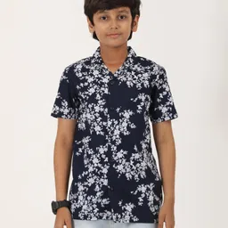 Zion Cotton Half Sleeves Floral Printed Shirt - Navy Blue-picture-15