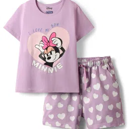 Pine Kids Disney Single Jersey Knit Oversize Half Sleeves Shorts Night Suit with Minnie & Friends Graphics - Lilac-picture-14