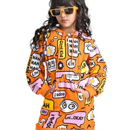 OLLINGTON ST. 100% Cotton Text Printed Winterwear One Piece Hooded Full Sleeves Dress - Orange-picture-25