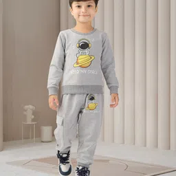 BABY CLOSET Cotton Knit Full Sleeves I Need My Space Text Printed Sweatshirt & Joggers - Grey-picture-12