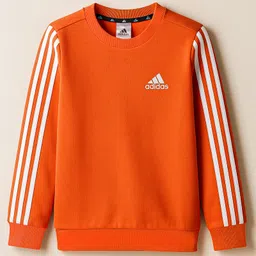 Adidas Kids Cotton Full Sleeves Sports Sweatshirt Logo Print- Dark Orange-image-18