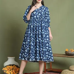 Merira Women Floral Printed Pure Cotton Fit and Flare Dress-image-0