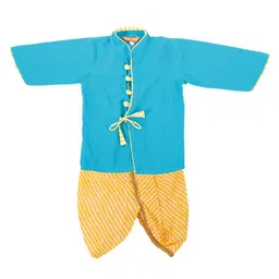 BownBee Pure Cotton Full Sleeves Leheriya Designed Kurta & Dhoti Set - Green image 3