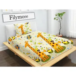 Filymore Floral and Cartoon Printed bedcover Set of 4 Single Bedsheet with Pillow Covers - made with Pure Microfiber (Pink,Yellow,Multi,Blue) (Size 90x60 inches) image 2