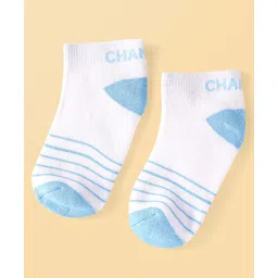 Honeyhap Premium Cotton Bamboo Spandex With Bio Finish Striped And Solid Colour Socks Pack of 5 - White & Sky Blue image 2