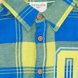 Pantaloons Baby Cotton Full Sleeves Cartoon Tennis Ball Patch Detailed Checked Shirt - Blue & Green image 3