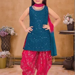 Lagorii Girls Ethnic Motifs Embroidered Regular Sequinned Kurta with Patiala & With Dupatta-picture-55