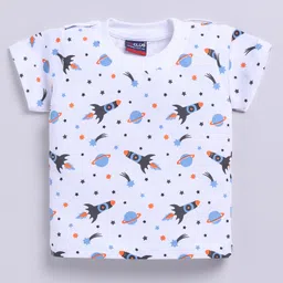 Jb Club Cotton Knit Half Sleeves Space Theme Embroidered Dungaree & Half Sleeves Tee Set - Grey image 5