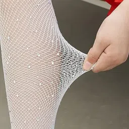 Neska Moda Glitter Mesh Detailed Fishnet Stockings - White image 4
