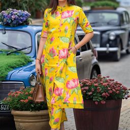 Moda Rapido Floral Printed Mandarin Collar Straight Kurta With Trousers-picture-31
