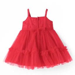 Babyhug Woven Full Sleeves Shrug & Fit and Flare Party Frock With Floral Applique - Red image 5