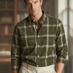 Rigo Army Green Corduroy Regular Fit Checked Shirt-picture-35