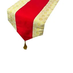 Pink Parrot Red Ethnic-Motif Table Runner With Tassel image 1