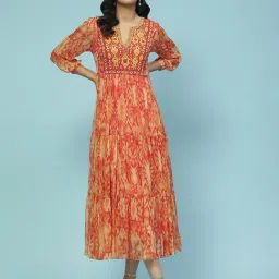 aarke Ritu Kumar Orange Printed Midi Dress-image-9