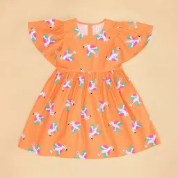 Pantaloons Junior Kids Orange Cotton Printed Dress image 3