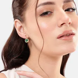 Carlton London 18kt Gold Plated CZ Emerald Square Drop Earrings image 1